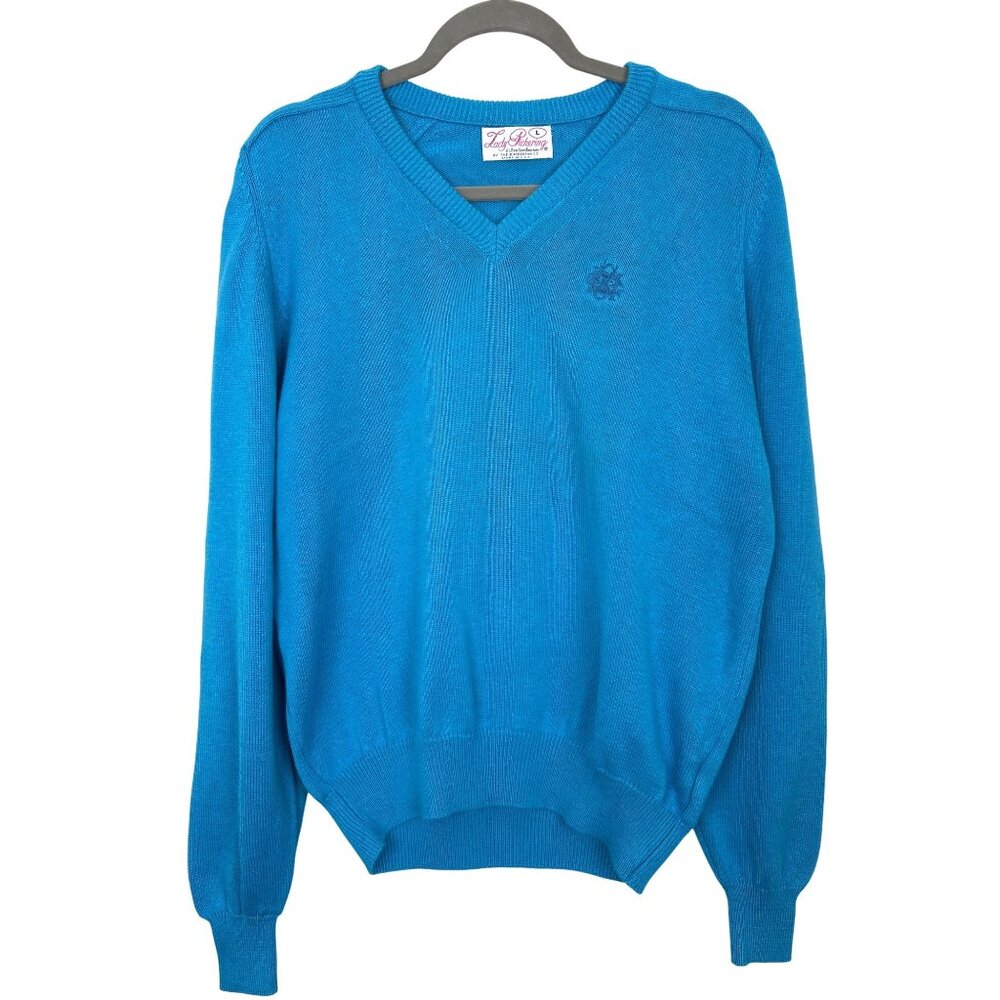 Vintage Lady Pickering Golf Sweater Women's L V-Neck Turquoise 60's 70's Preppy